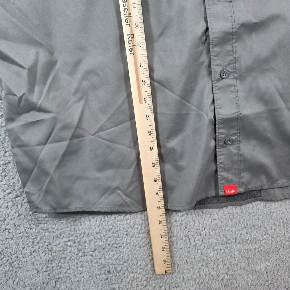 Huk Performance Men's Fishing Button Down Vented Short Sleeve Gray Shirt Size XL - Picture 9 of 11